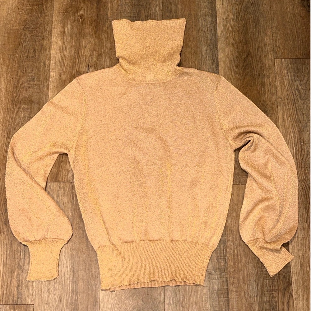 Forever 21 Contemporary Gold Metallic Turtleneck Balloon Sleeve Sweater Large